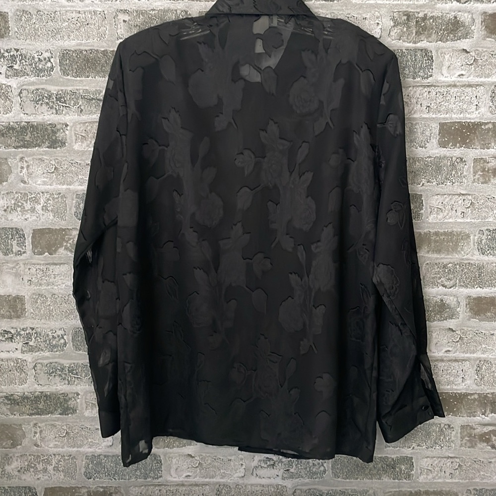 Courtenay Floral Black Sheer Button Up Women’s size Large Flocking Whimsigoth - Picture 3 of 11